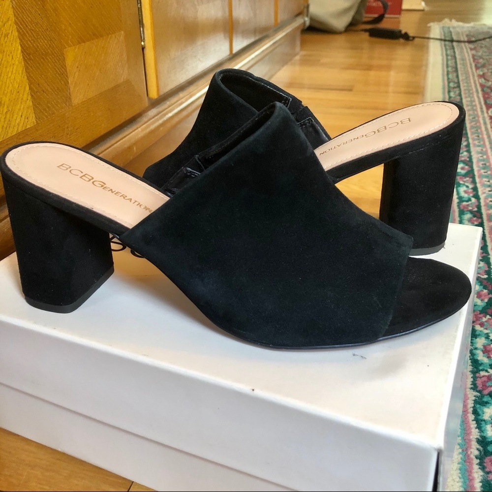 BCBGeneration Beverly Suede Black Heeled Mules